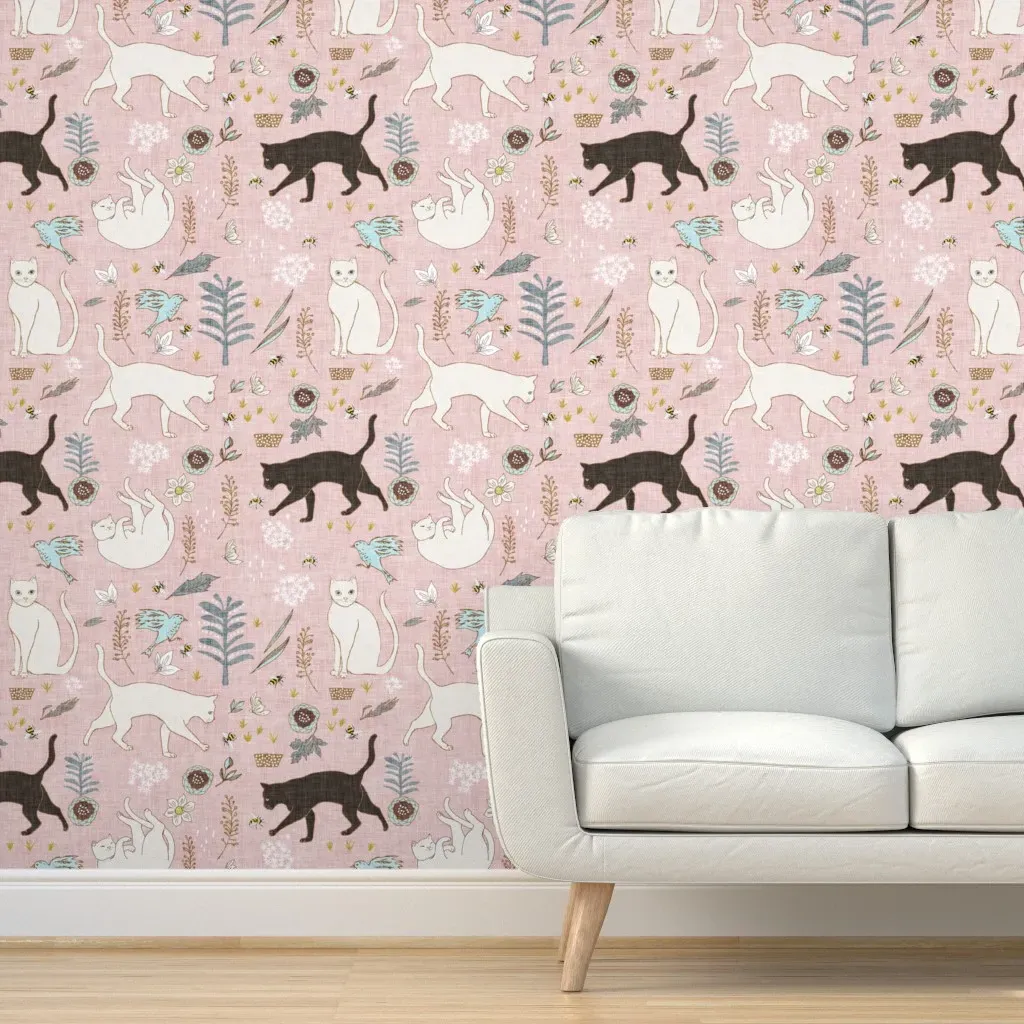 Noir Feline Peel and Stick Wallpaper Removable - Blush Pink product