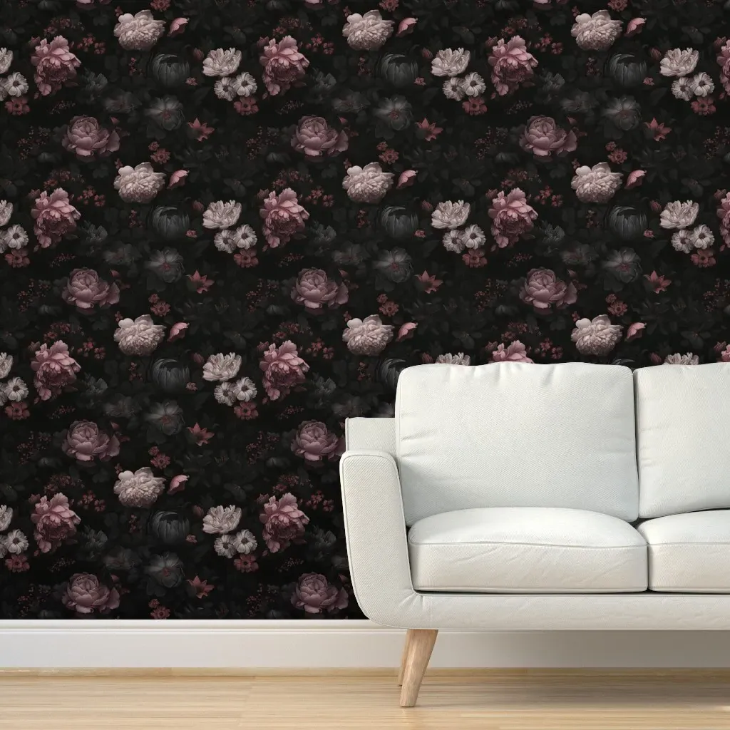 Noir Petals Peel and Stick Wallpaper - Black/Pink product