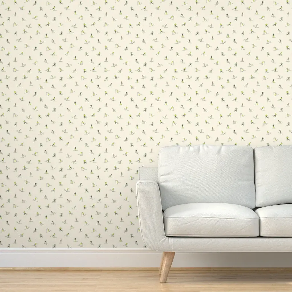 Nordic Skiers Peel and Stick Wallpaper - Green, Ivory product