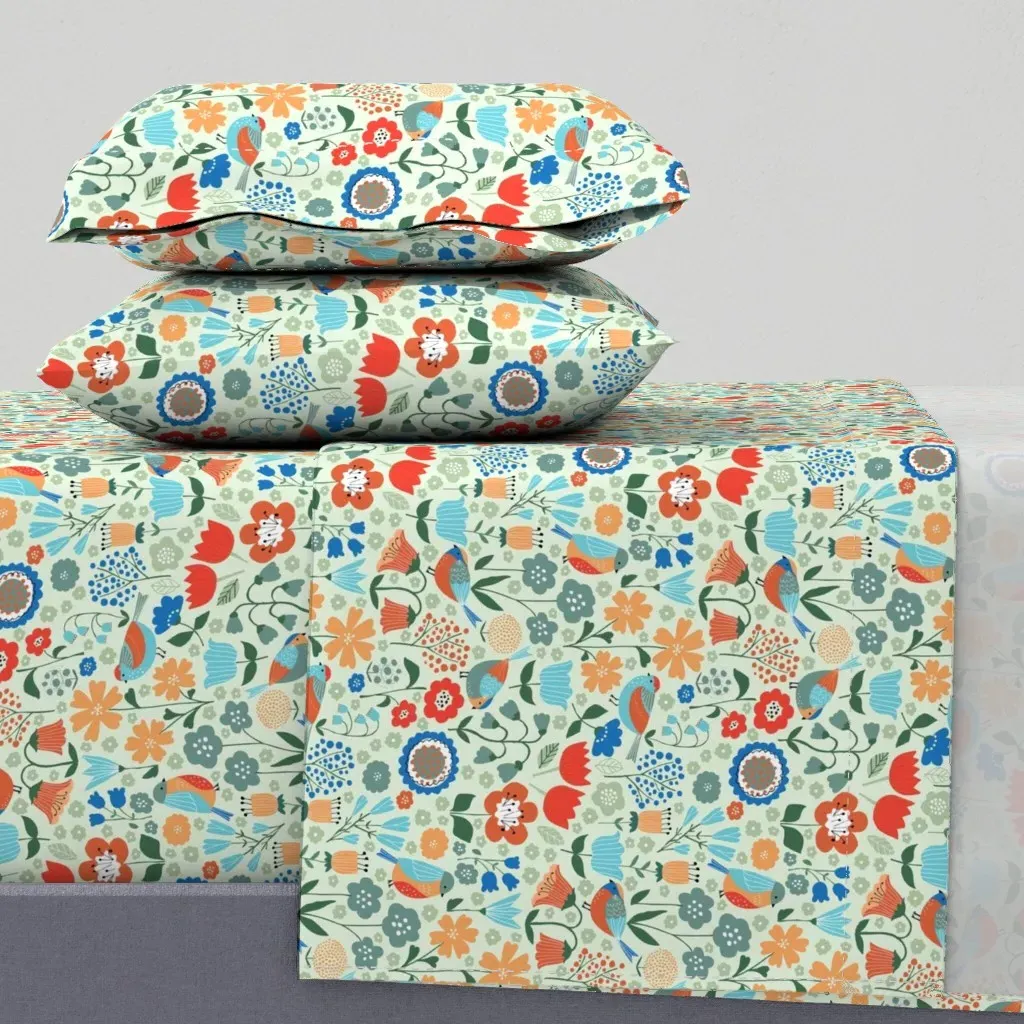 Nordic Winter Garden Twin Sheet Set - Orange product