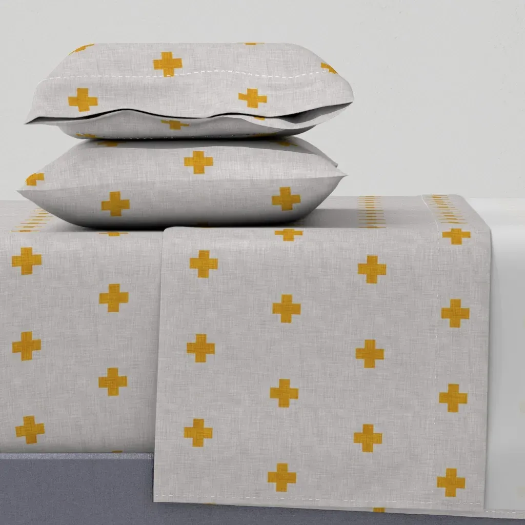 North-South-East-West (Stone) Queen Sheet Set - Mustard Yellow product