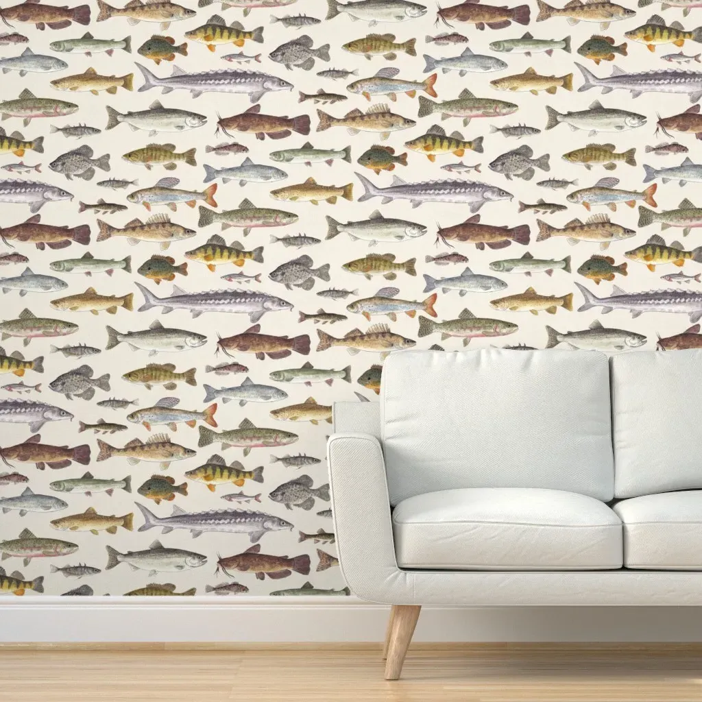 Northwestern Freshwater Fish Peel and Stick Wallpaper - Brown, Cream product