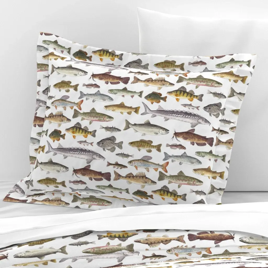 Northwestern Freshwater Fish Standard Flanged Cushion - Brown, Cotton Sateen product
