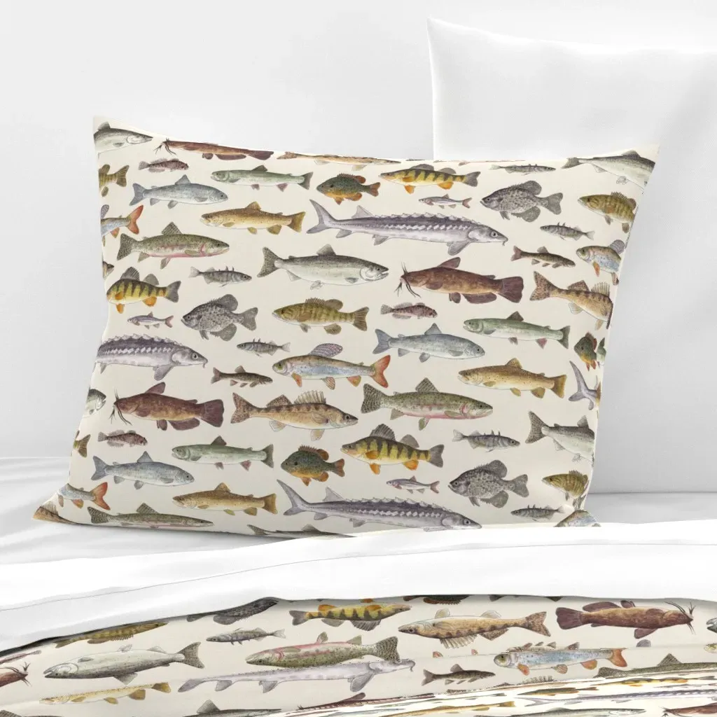 Northwestern Freshwater Fish Standard Knife Edge Cushion - Beige, Cotton Sateen product