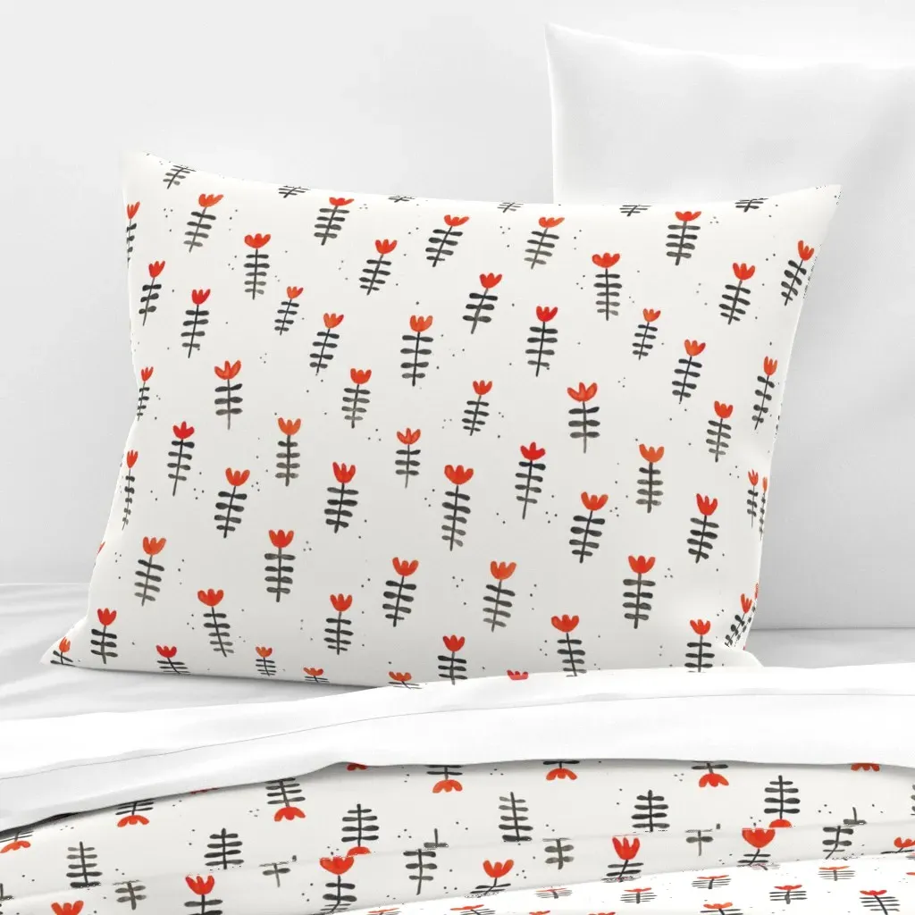 Norwegian Flowers Hand Painted Standard Knife Edge Cushion - Red, Cotton Sateen product