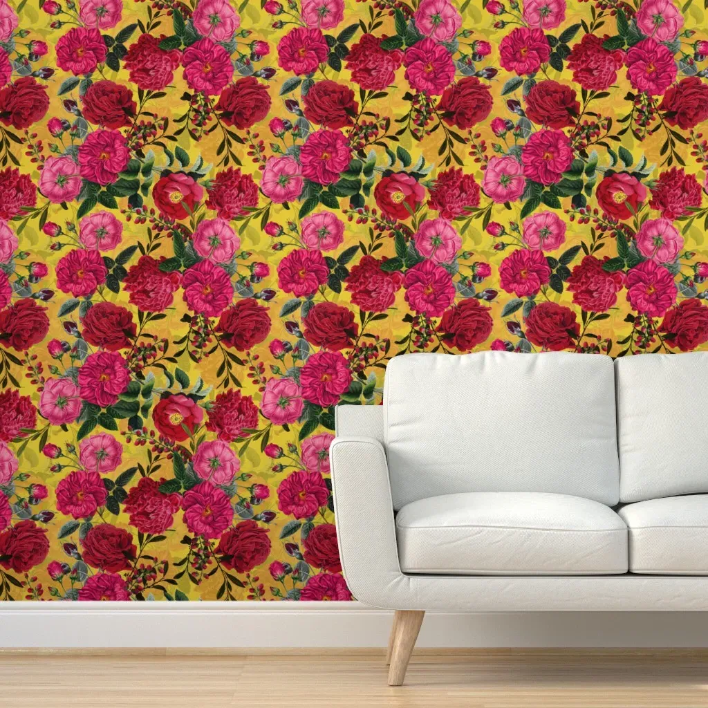 Nostalgic Floral Bouquet Peel and Stick Wallpaper - Pink, Burgundy product