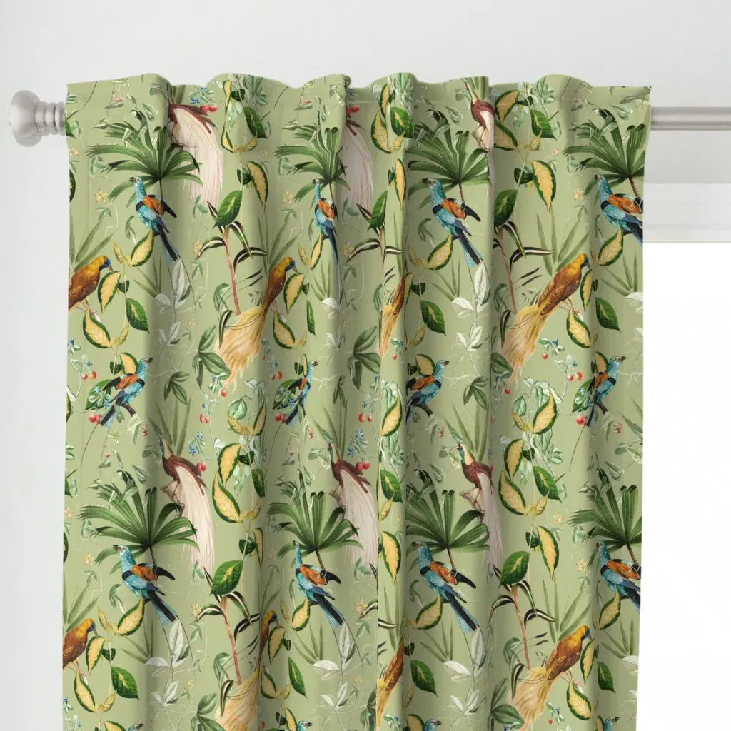 Nostalgic Magic Bird Curtain Panel - Yellow-Green alternate view