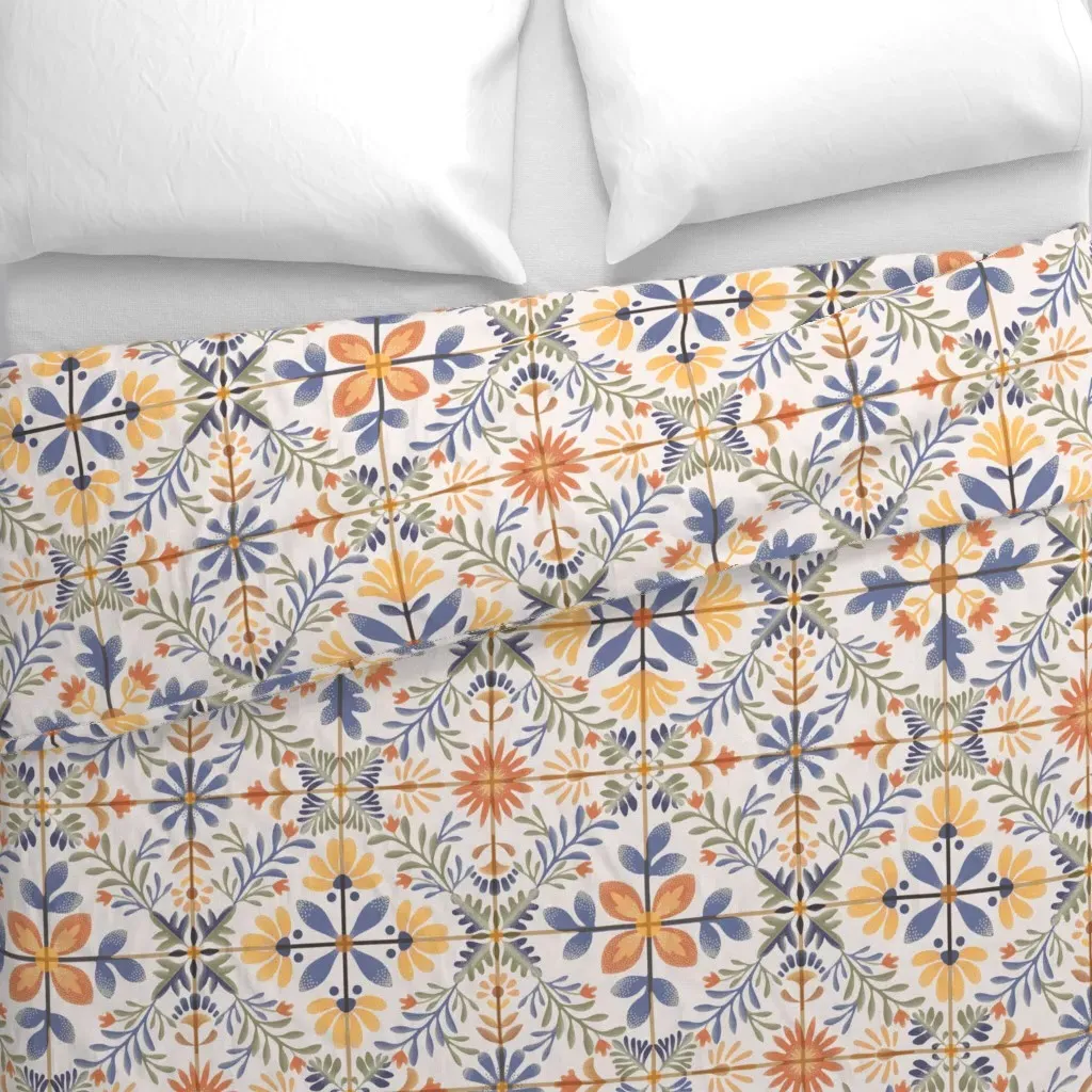 Nostalgic Vintage Tile Duvet Cover - Orange alternate view