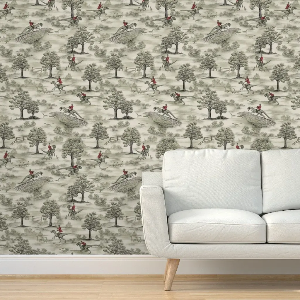 Not-So-Traditional English Fox Hunt With Dinosaurs Peel and Stick Wallpaper - Beige product