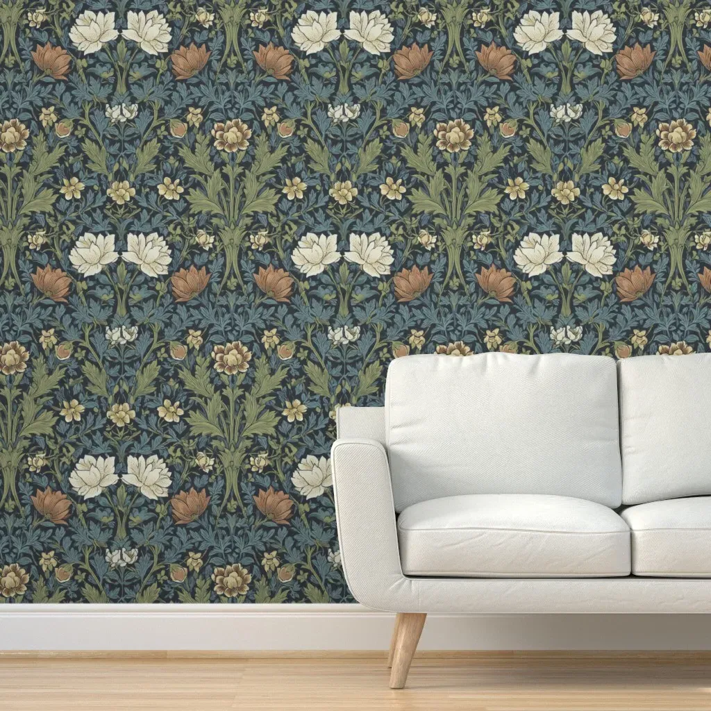 Nouveau Floral Morris Pattern Peel and Stick Wallpaper - Blue and Green product