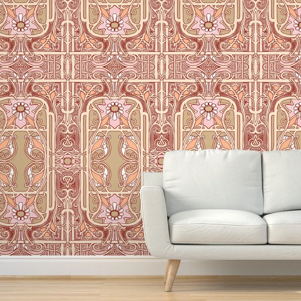 Nouveau Victorian Wallflower Peel and Stick Wallpaper - Pink product