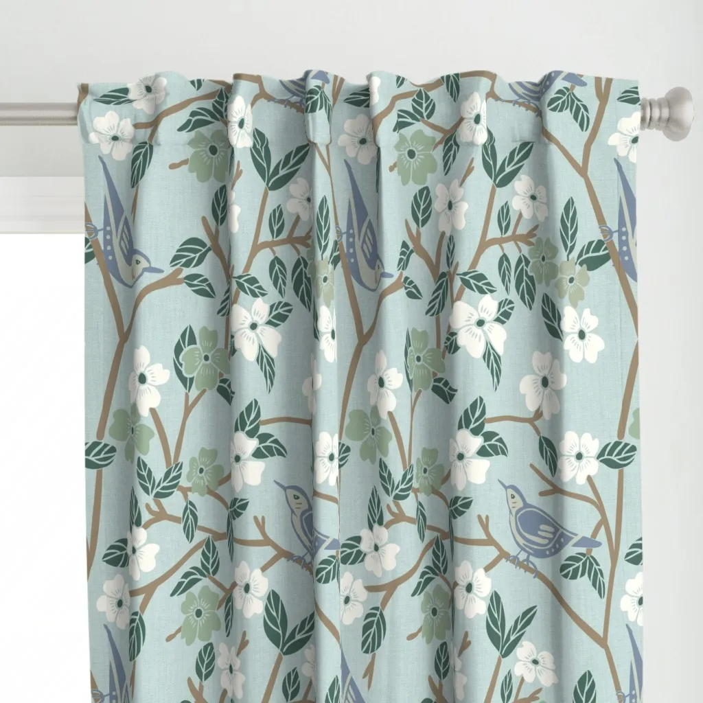 Nuthatch Light Jumbo Curtain Panel - Light Blue alternate view