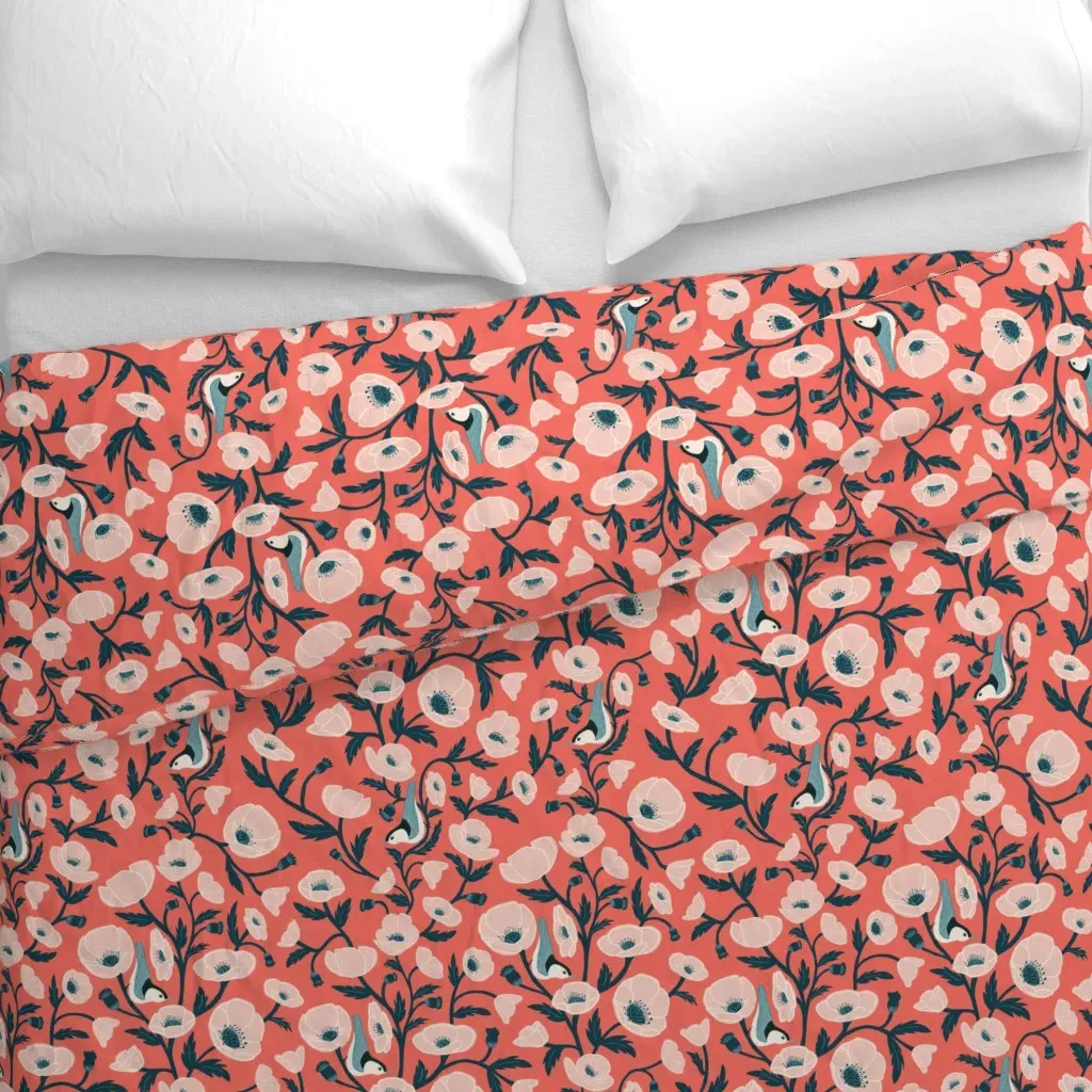 Nuthatch With Poppies Medium Duvet Cover - Coral alternate view