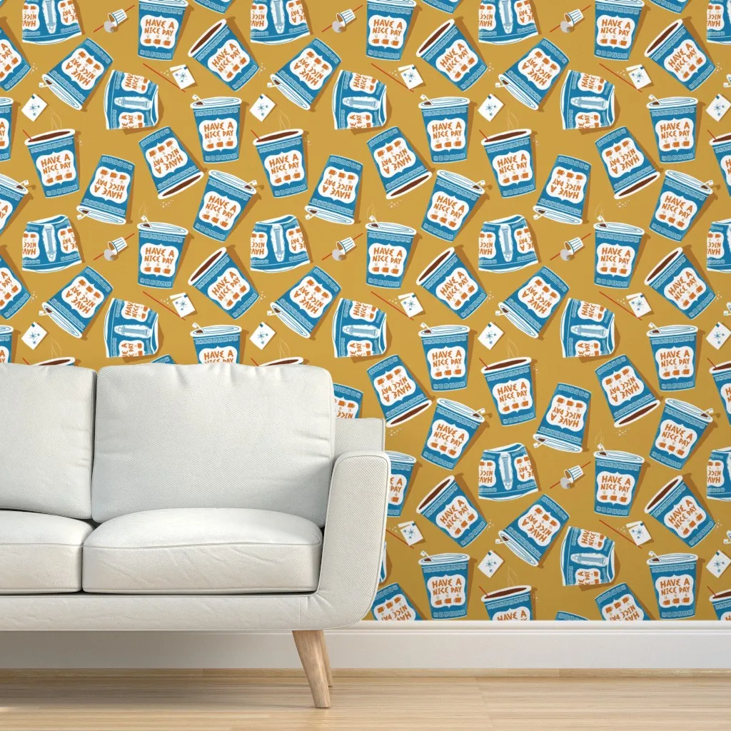 NYC Coffee Cup Peel and Stick Wallpaper - Mustard Yellow product