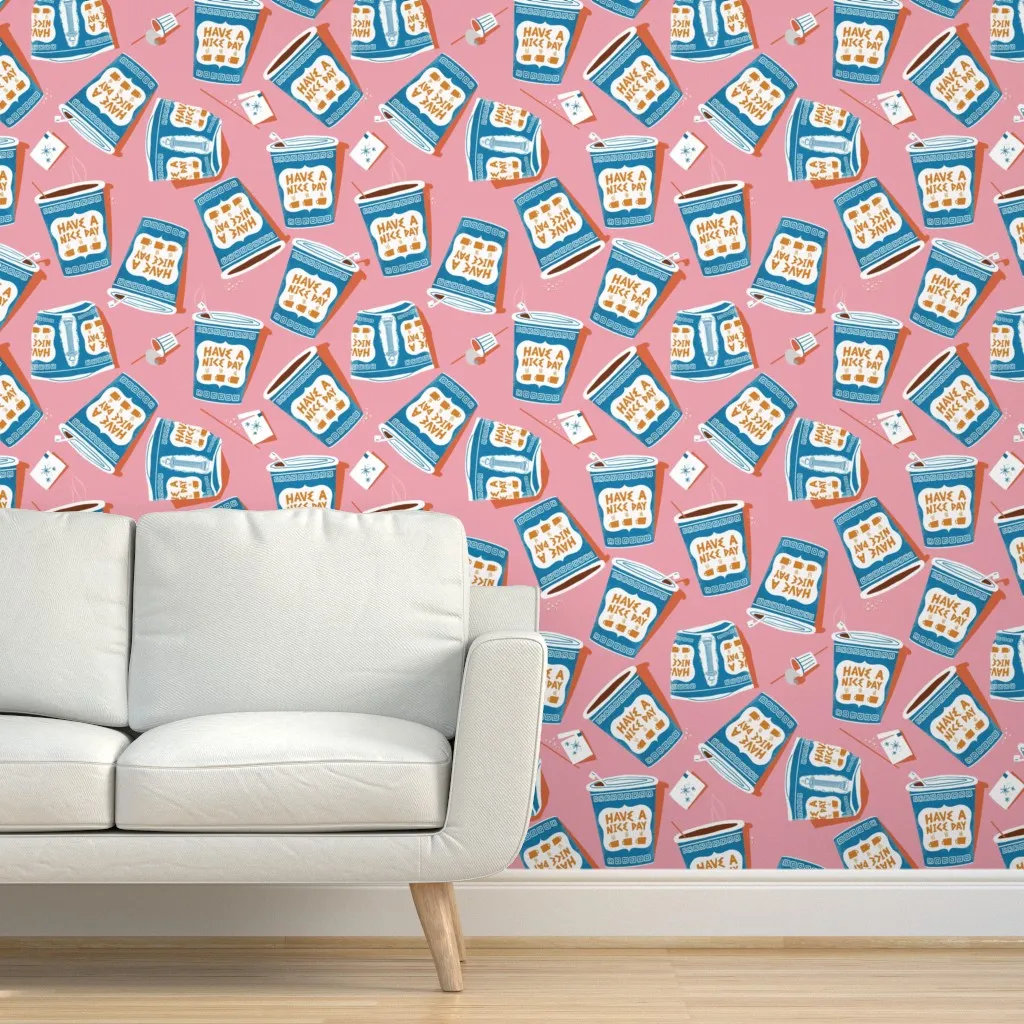 NYC Coffee Cup Peel and Stick Wallpaper Removable - Pink product