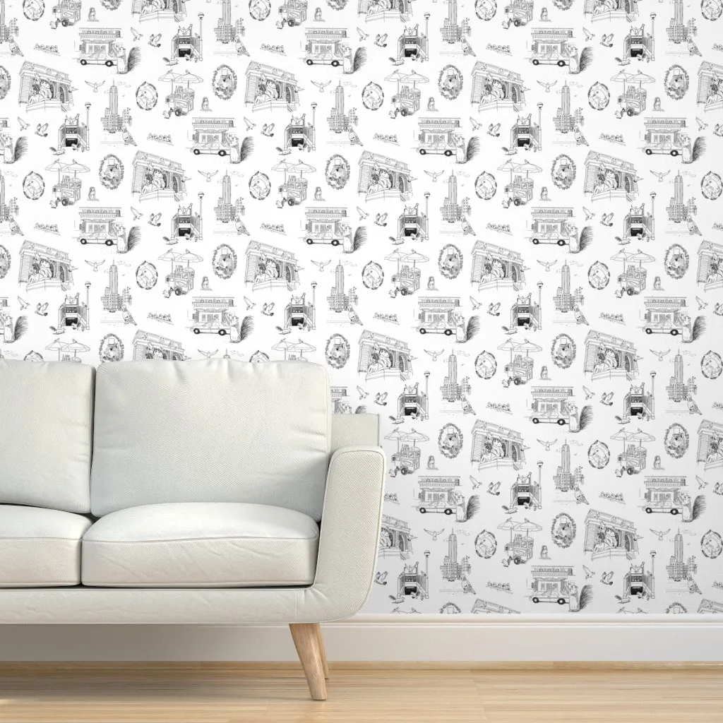 NYC Squirrels and Pigeons Peel and Stick Wallpaper - White, Black product