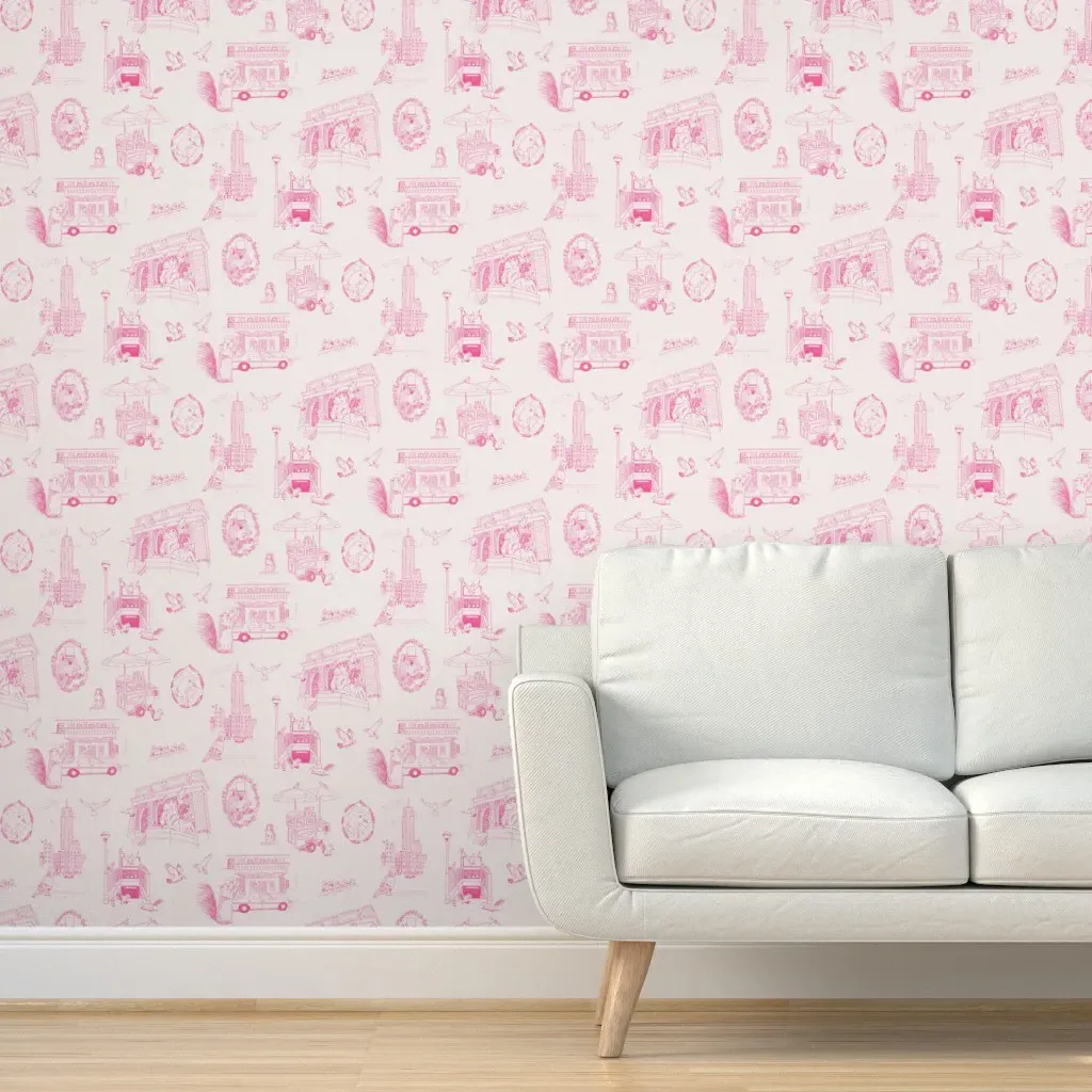 Nyc Squirrels And Pigeons Toile Peel and Stick Wallpaper - Pink product