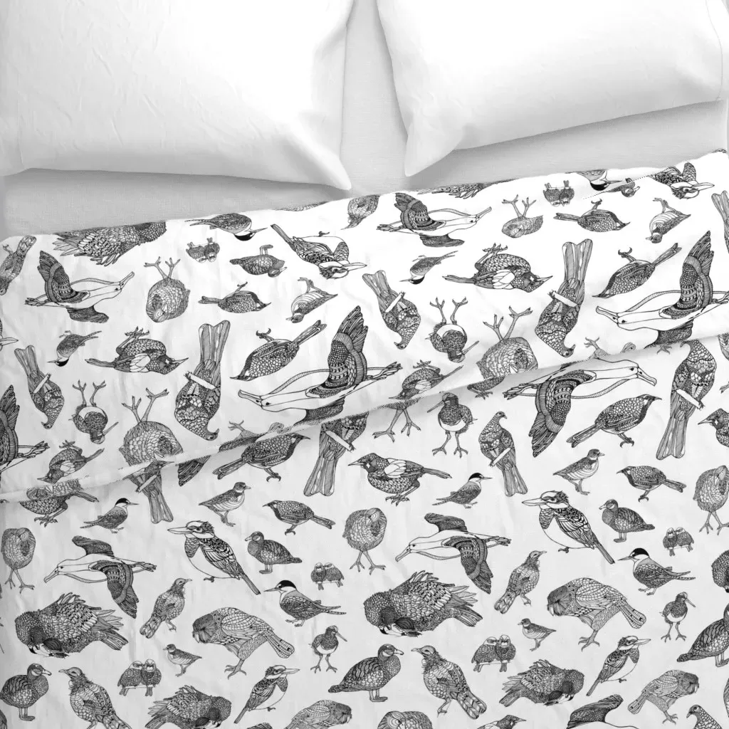 NZ Native Birds Newsprint Duvet Cover - Black alternate view