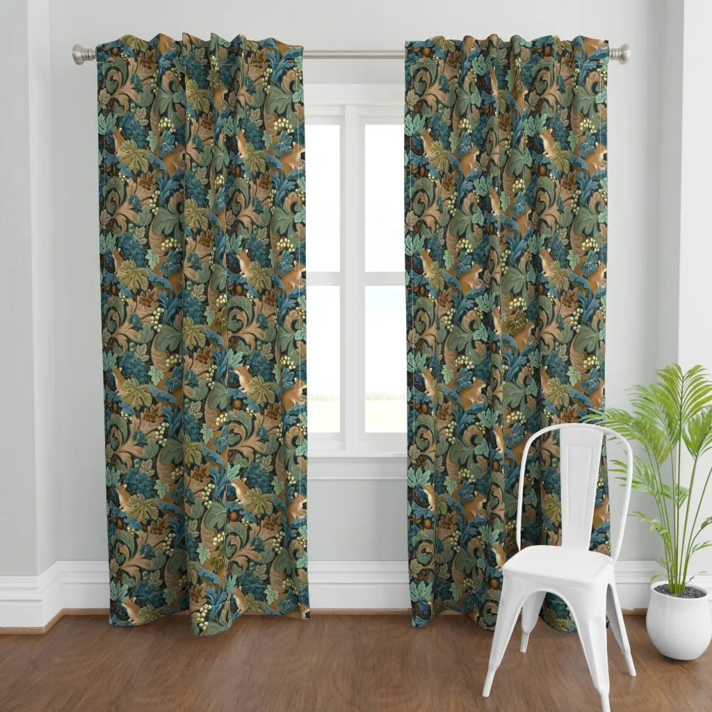 Oak Forest With Squirrels Curtain Panel - Teal product