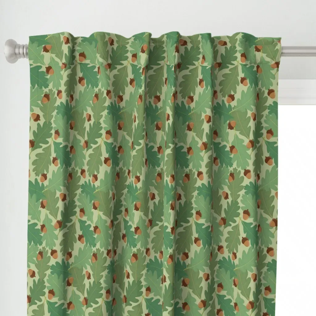 Oak Leaves And Acorns Curtain Panel - Green alternate view