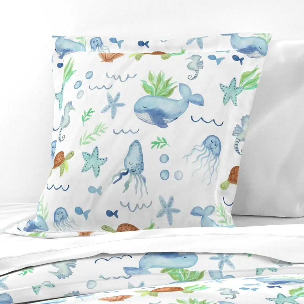 Ocean Dreams Coastal Watercolor Euro Pillow Sham - Light Blue product