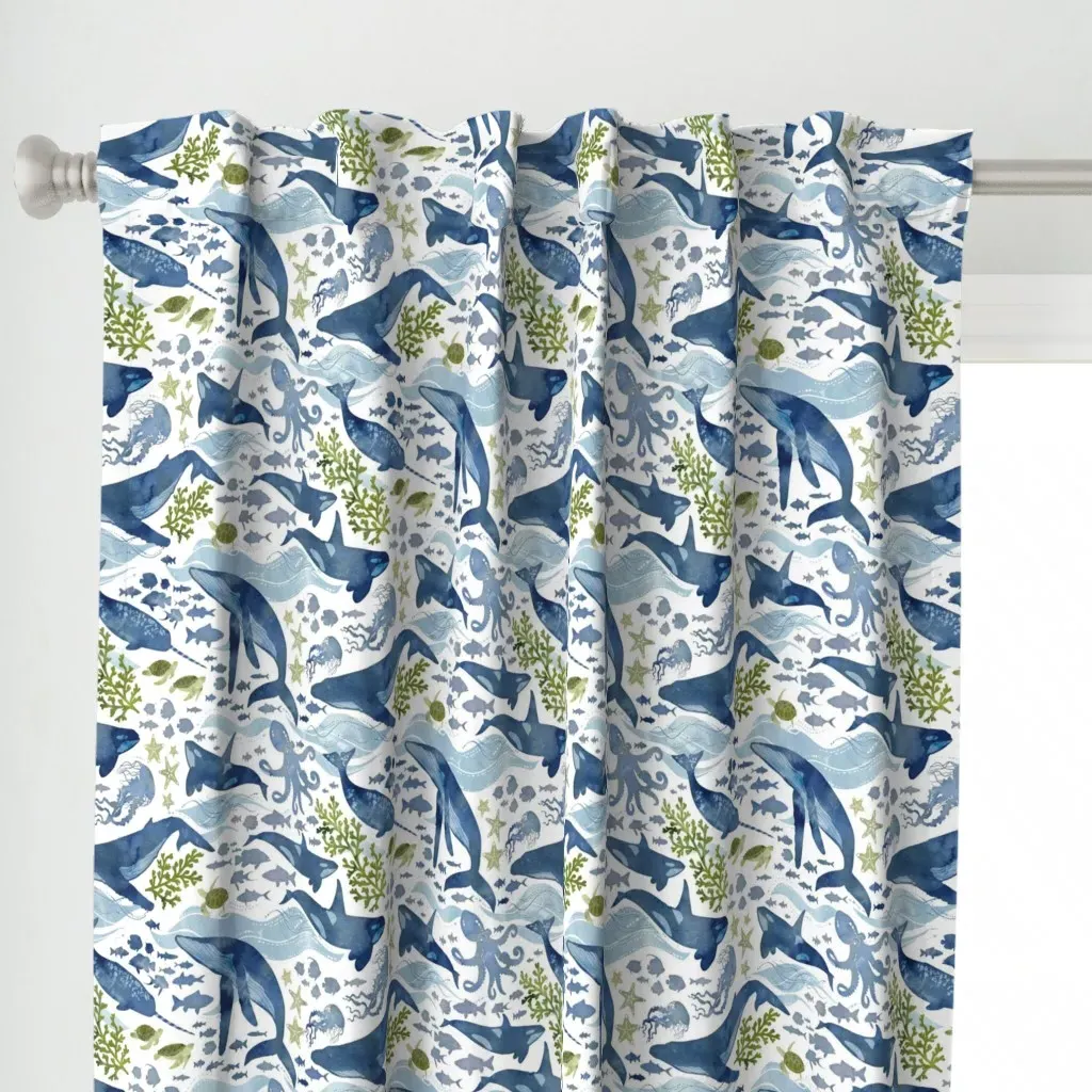 Ocean Life Green Curtain Panel - Blue alternate view