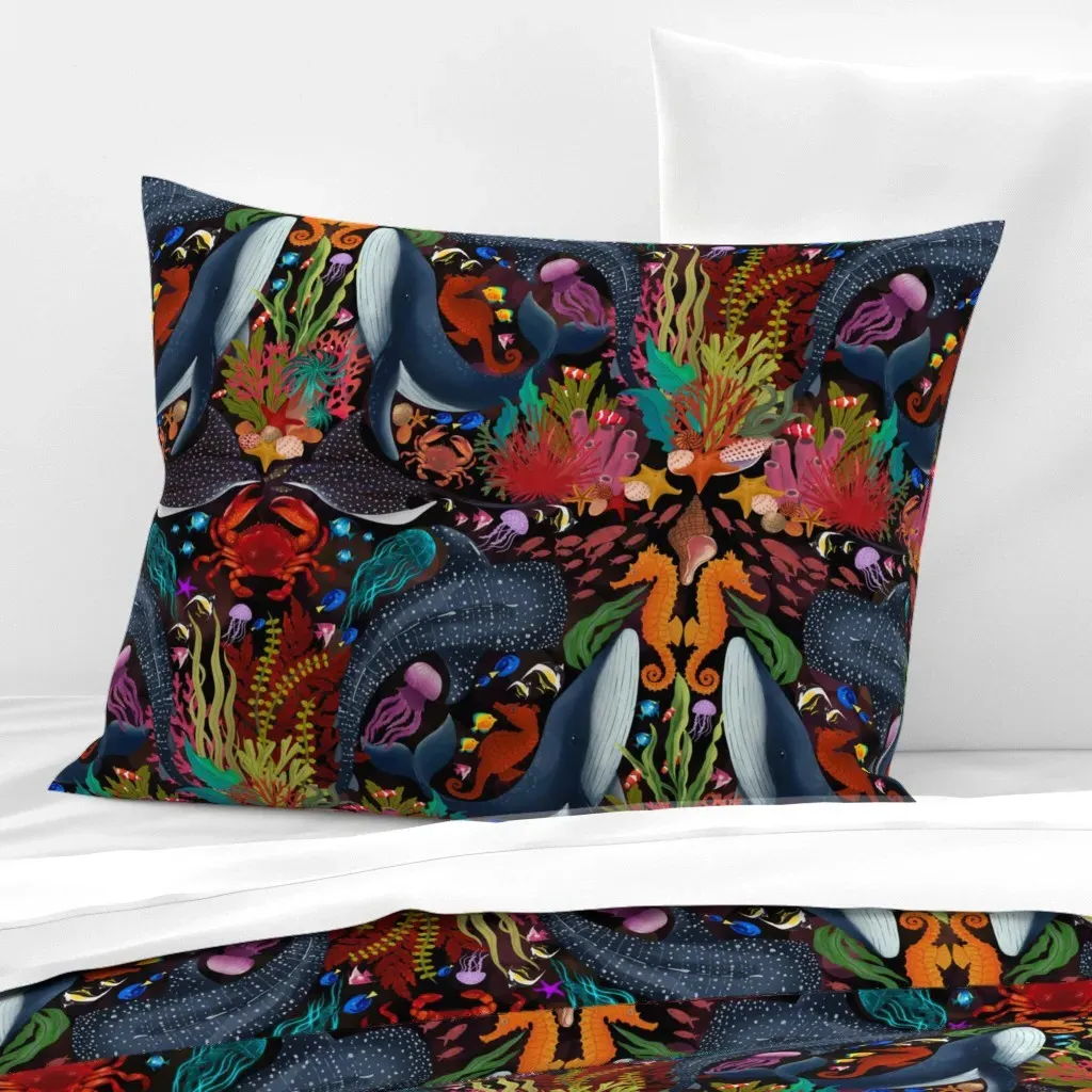 Ocean Life Standard Knife Edge Cushion Cover - Dark Blue, Cotton Sateen product