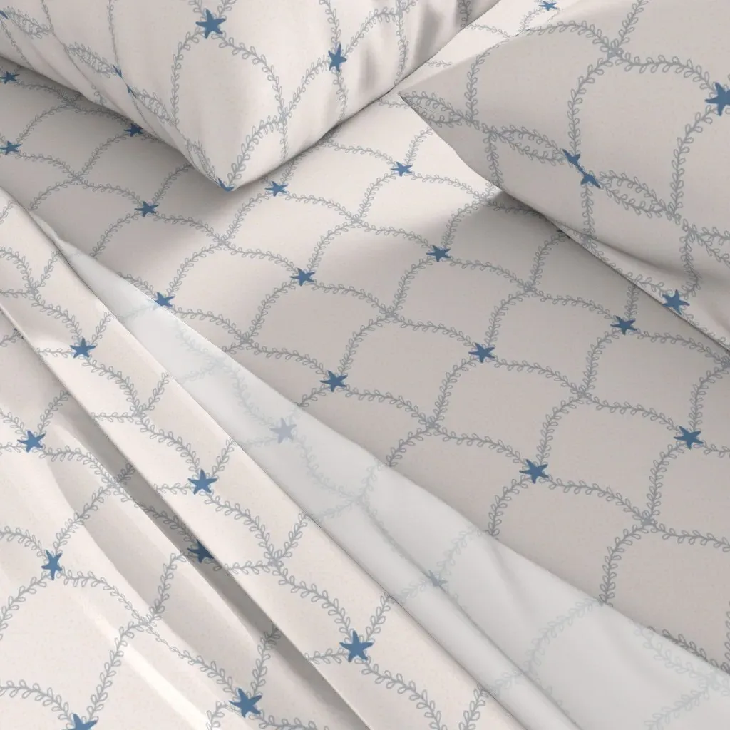 Ocean Vine Netting Wavy Checks Starfish Queen Sheet Set - Dusty Blue alternate view