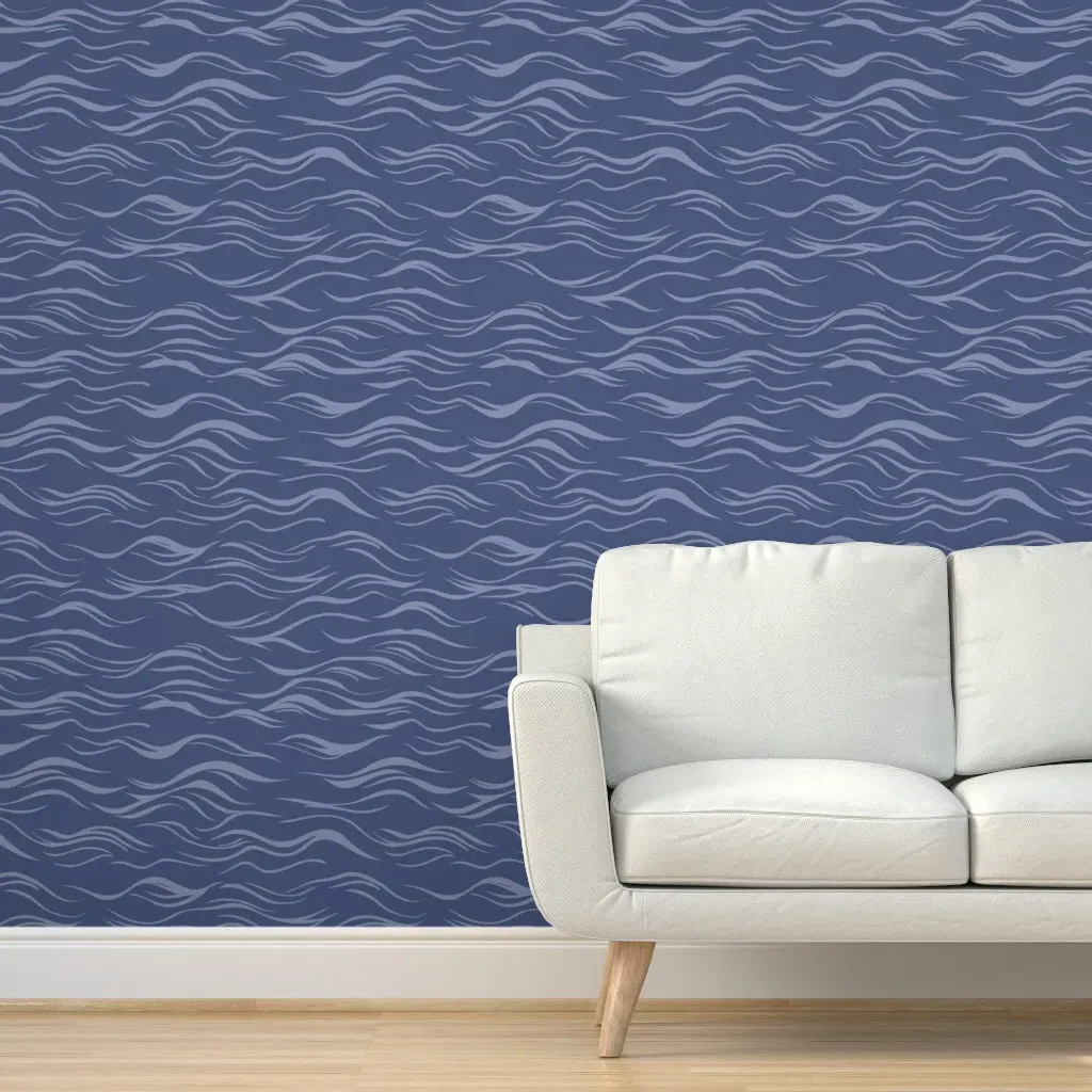 Ocean Wave Abstract Art Peel and Stick Wallpaper - Slate Blue product