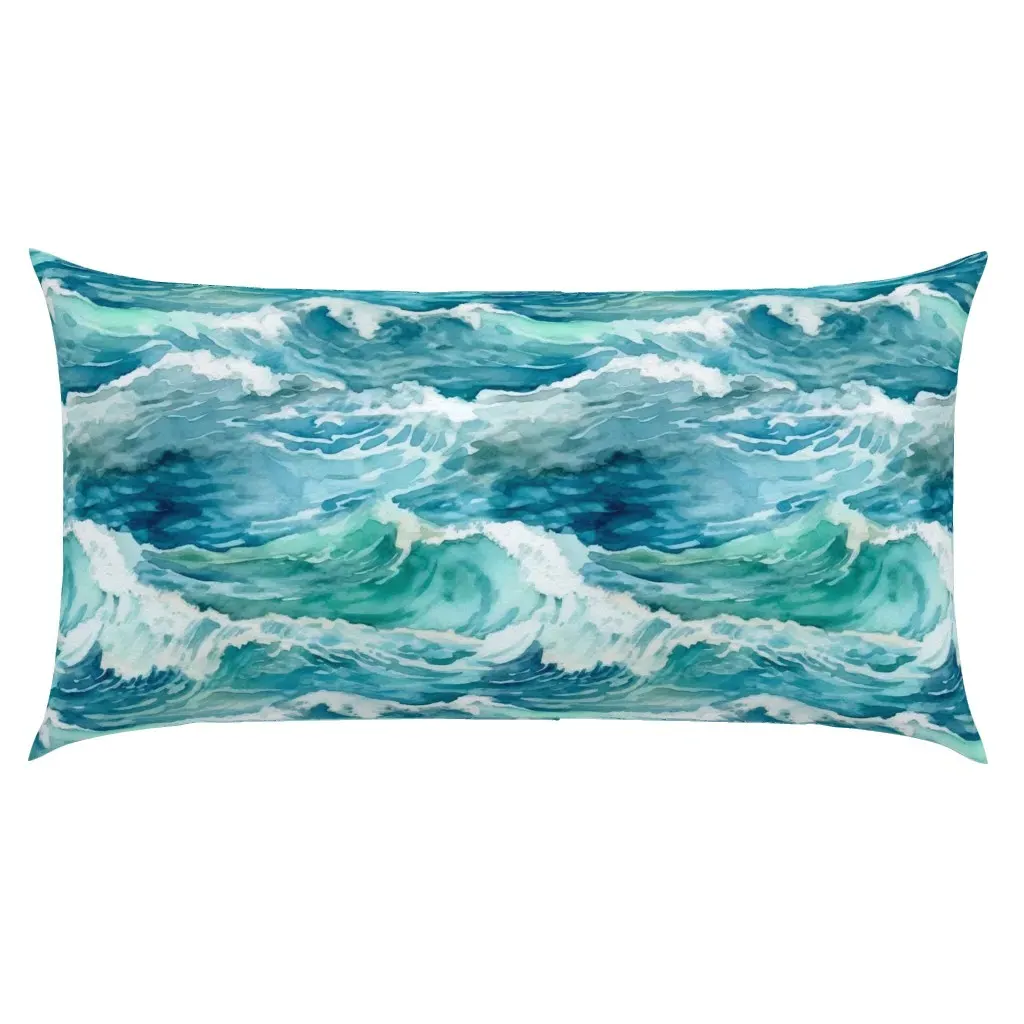 Ocean Waves Blue Watercolor Surf King Pillow Sham - Teal product