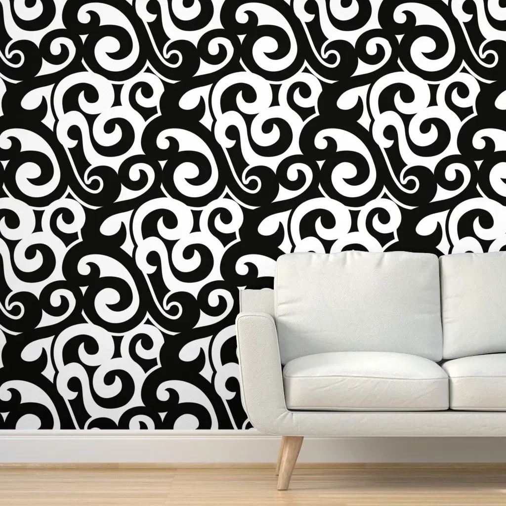 Ocean Waves Peel and Stick Wallpaper - Black and White product