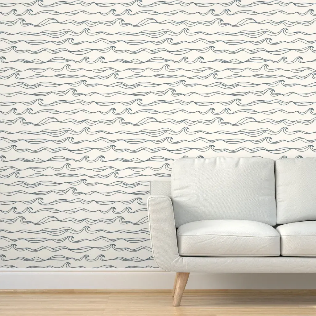 Ocean Waves Peel and Stick Wallpaper - Dusty Blue product