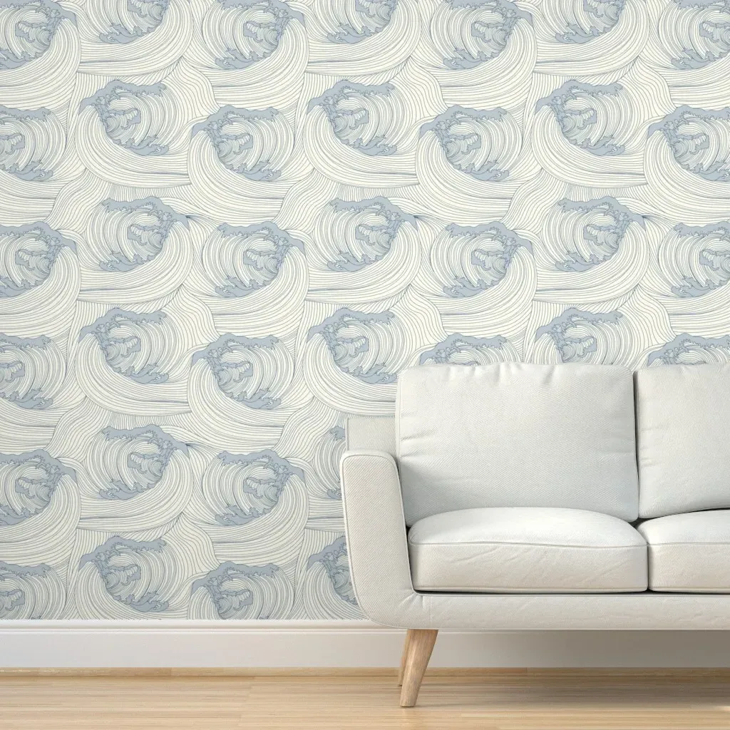 Ocean Waves Peel and Stick Wallpaper - Light Blue product