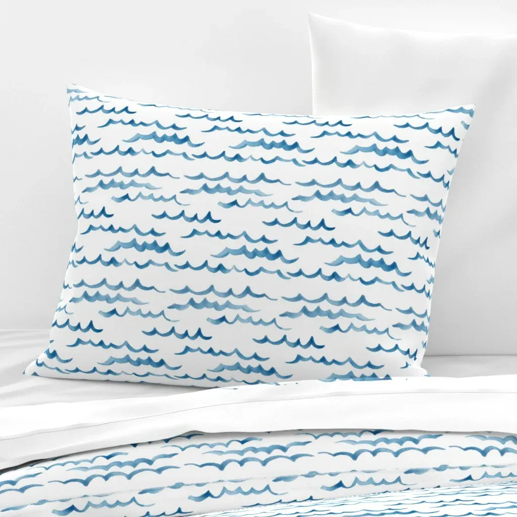 Ocean Waves Standard Knife Edge Cushion Cover - Blue, Cotton Sateen product