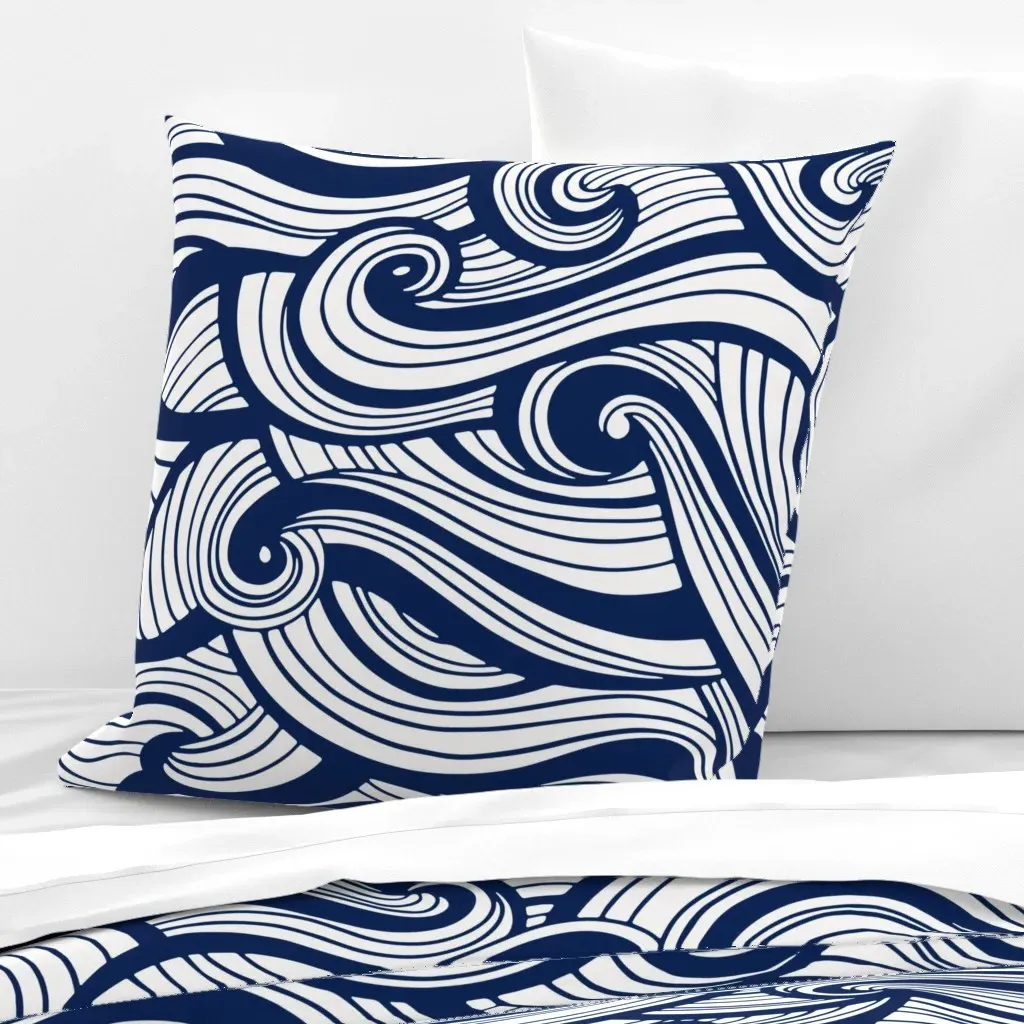 Ocean Waves XL Euro Pillow Sham - Navy Blue product