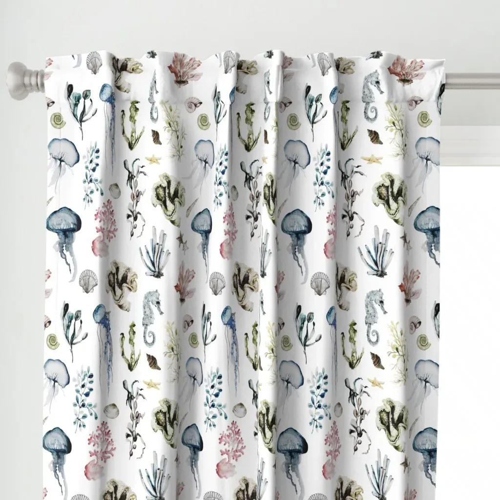 Oceana Curtain Panel - Blue, White alternate view