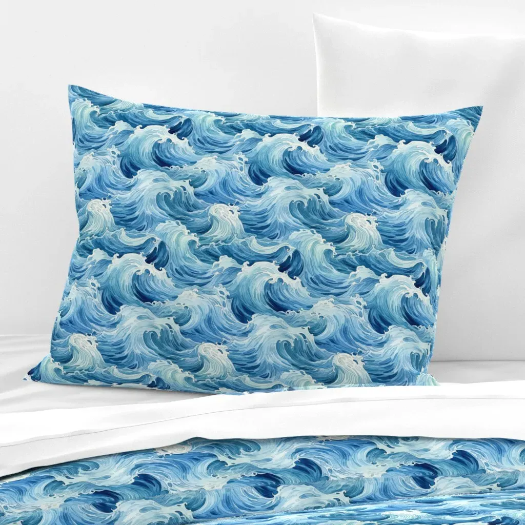 Oceanic Wide Cotton Sateen Standard Knife Edge Pillow - Blue product