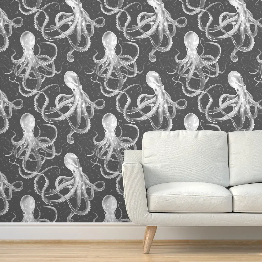 Octopi Drifting Peel and Stick Wallpaper - Charcoal product