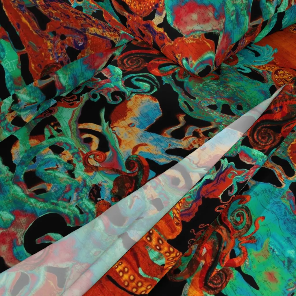 Octopus Fantasy Large Scale King Sheet Set - Crimson Teal & Black alternate view