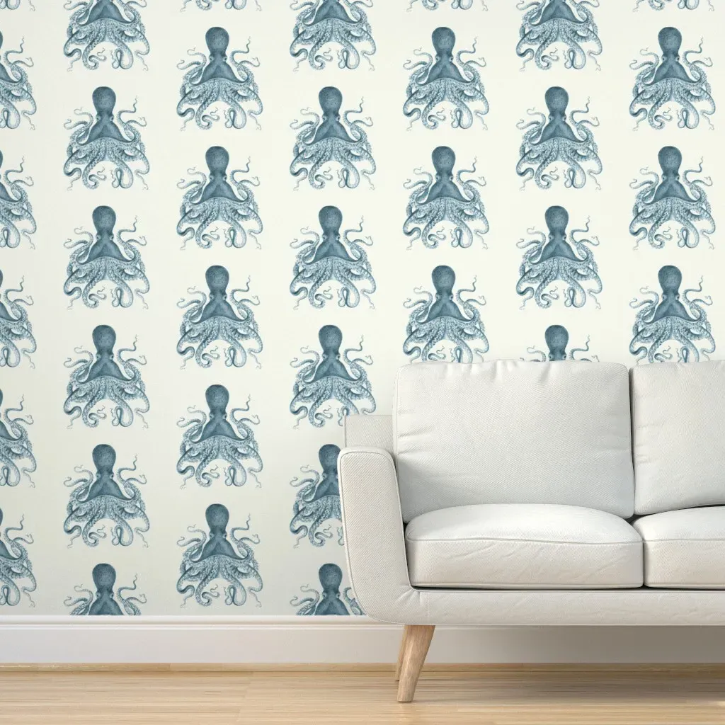 Octopus In Sea Peel and Stick Wallpaper - Blue, White product