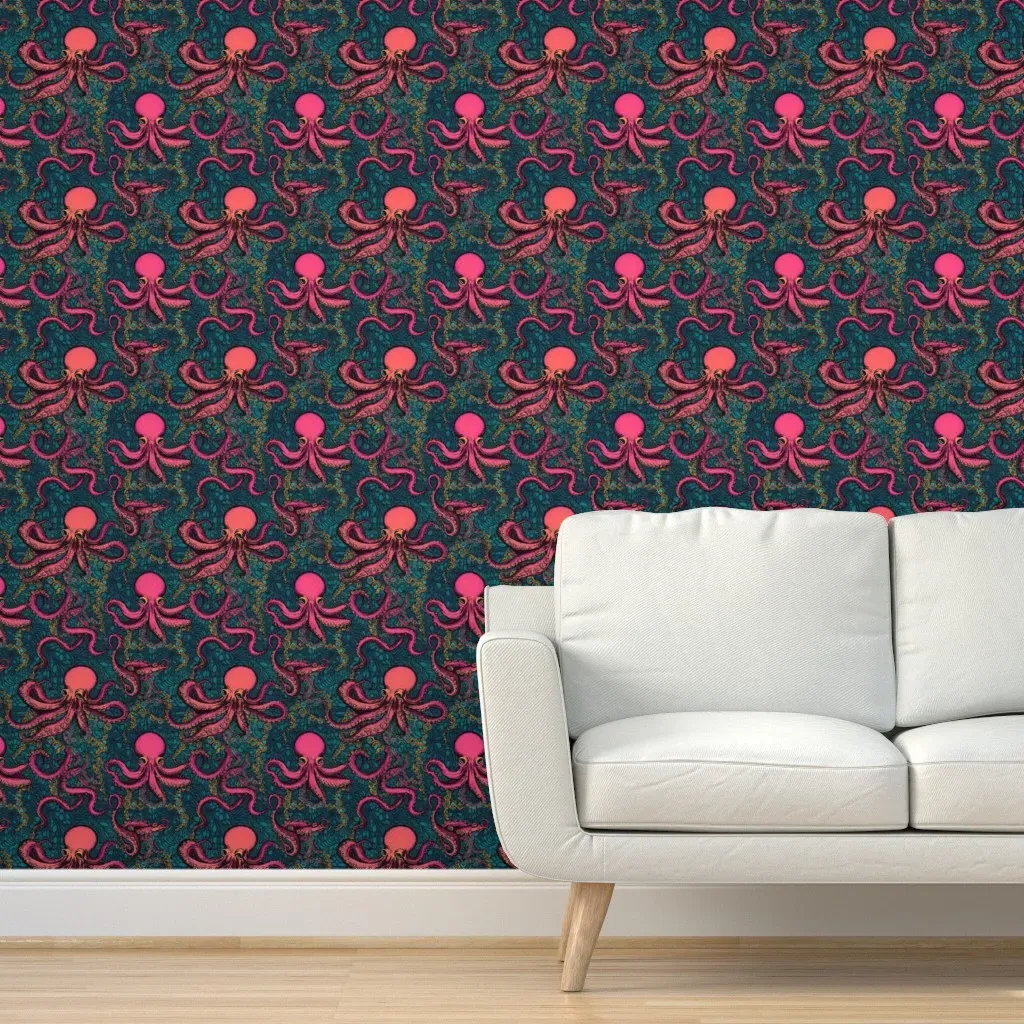 Octopus In The Ocean Peel and Stick Wallpaper - Pink product