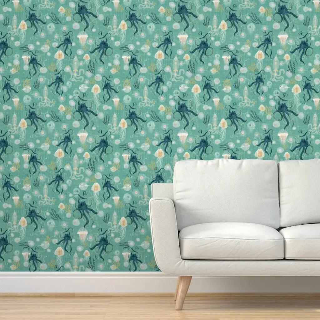 Octopus & Jellyfish Small Peel and Stick Wallpaper - Teal product