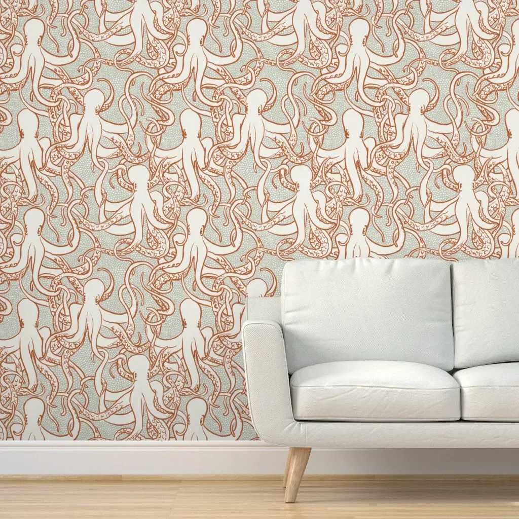 Octopus Line Art Peel and Stick Wallpaper - Terracotta product