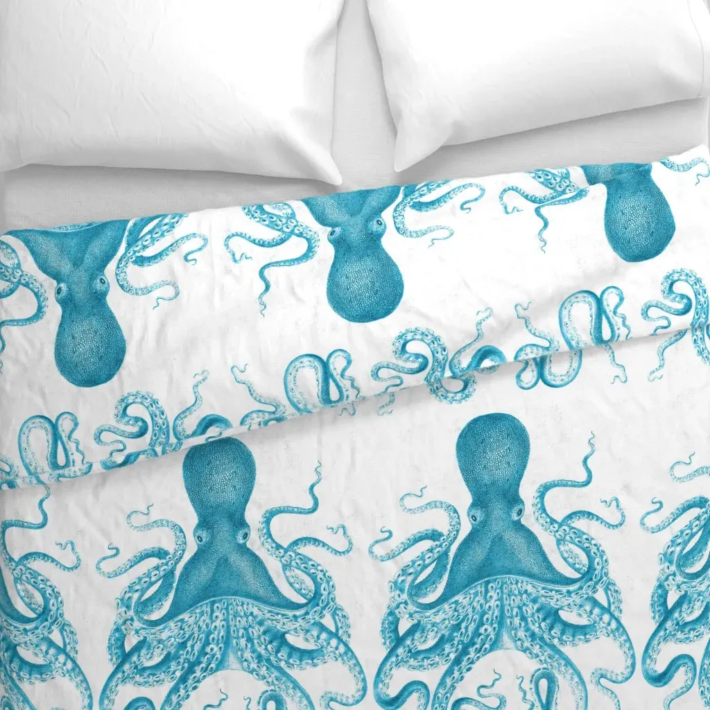 Octopus Navyc Duvet Cover - Aqua alternate view