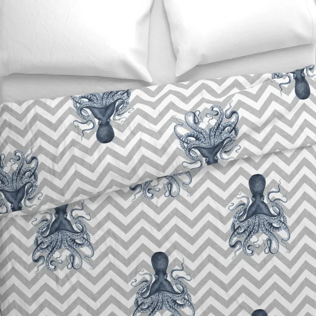 Octopus Oasis Chevron Duvet Cover - Blue, Gray alternate view