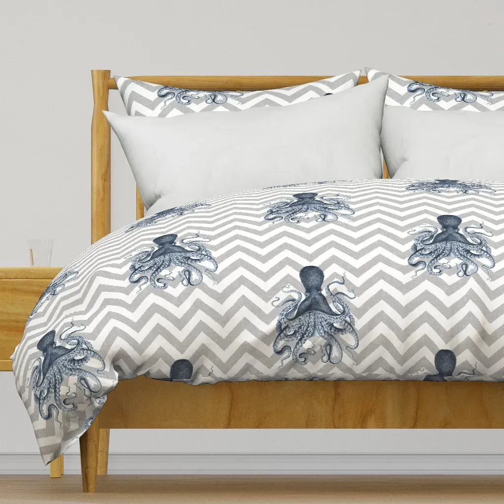Octopus Oasis Chevron Duvet Cover - Blue, Gray product