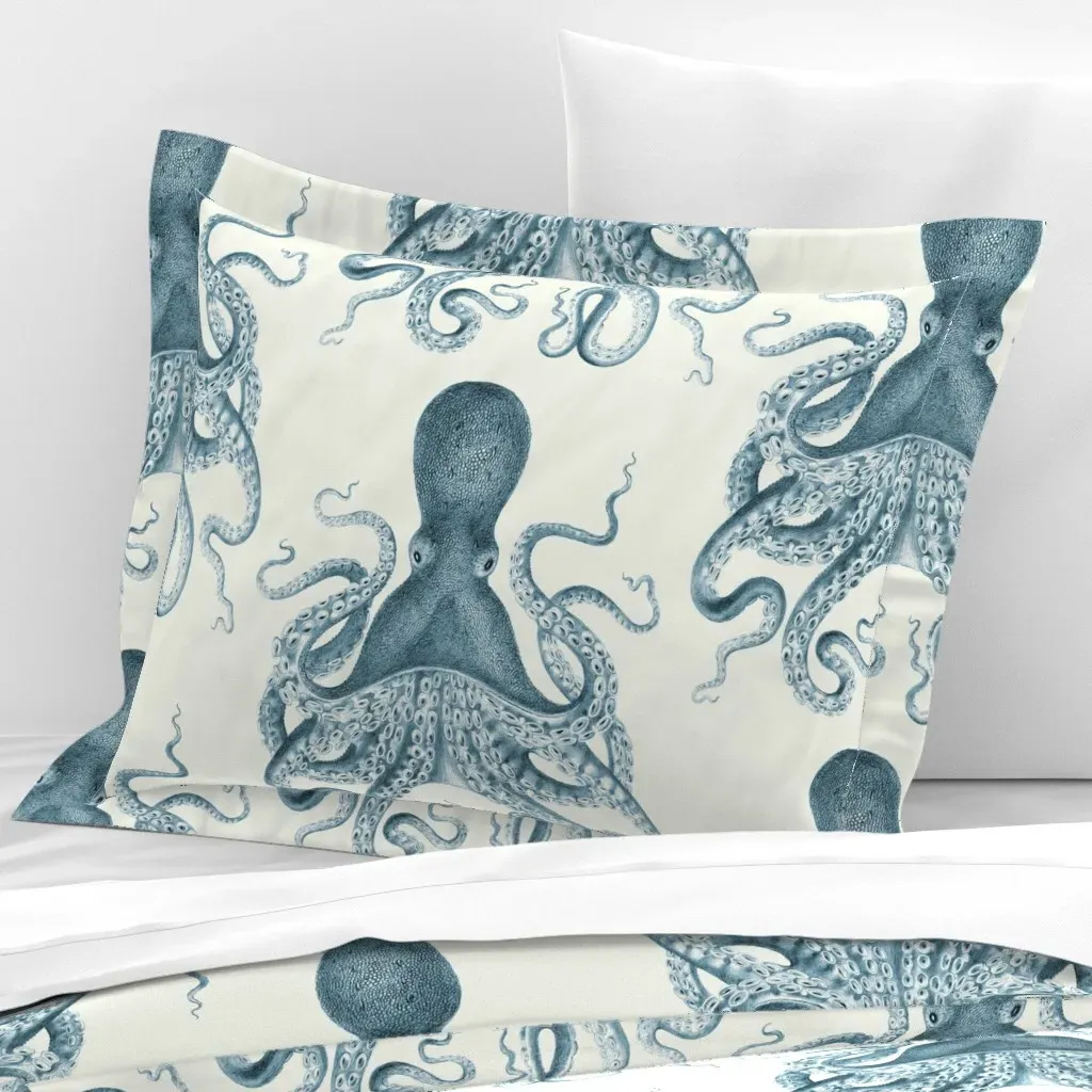 Octopus Oasis In Sea Standard Flanged Pillow Sham - Blue, Cotton Sateen product