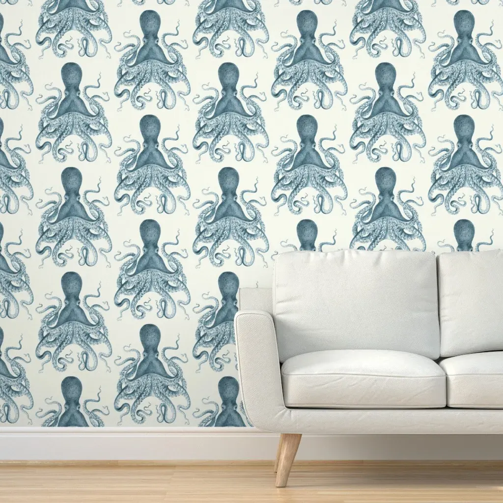 Octopus Oasis Peel and Stick Wallpaper - Blue, Beige product