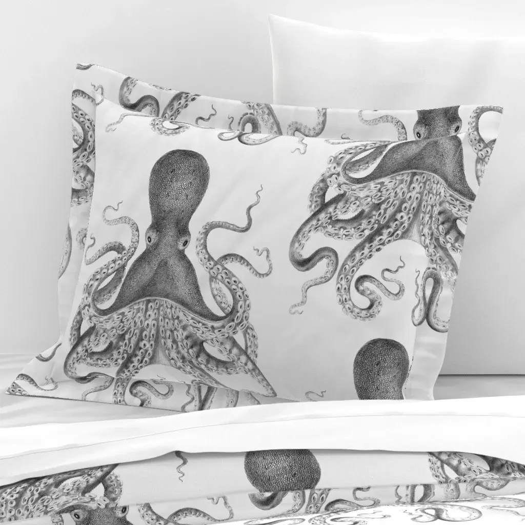 Octopus Oasis Standard Flanged Cushion Cover - Charcoal, Cotton Sateen product