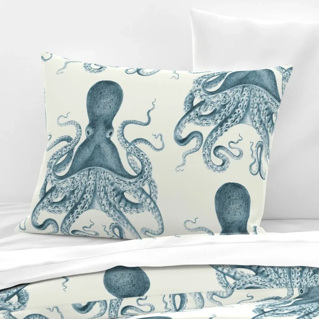 Octopus Oasis Standard Knife Edge Cushion Cover - Blue, Cotton product